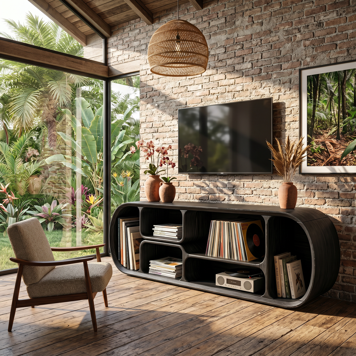 Minimalist Curved TV Console For Studio Apartment Interior