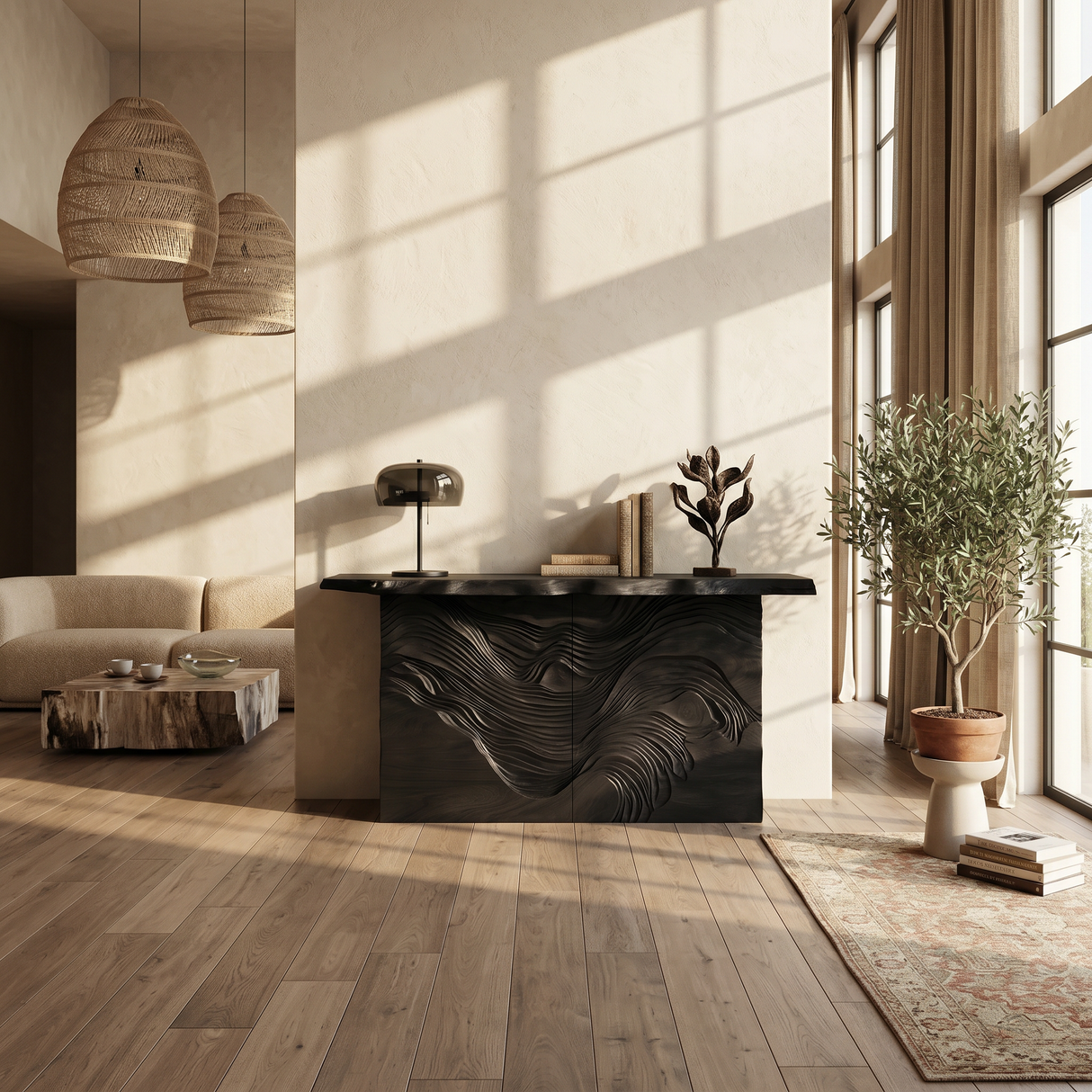 Modern Raw Edge Entry Table For Open Living Interior