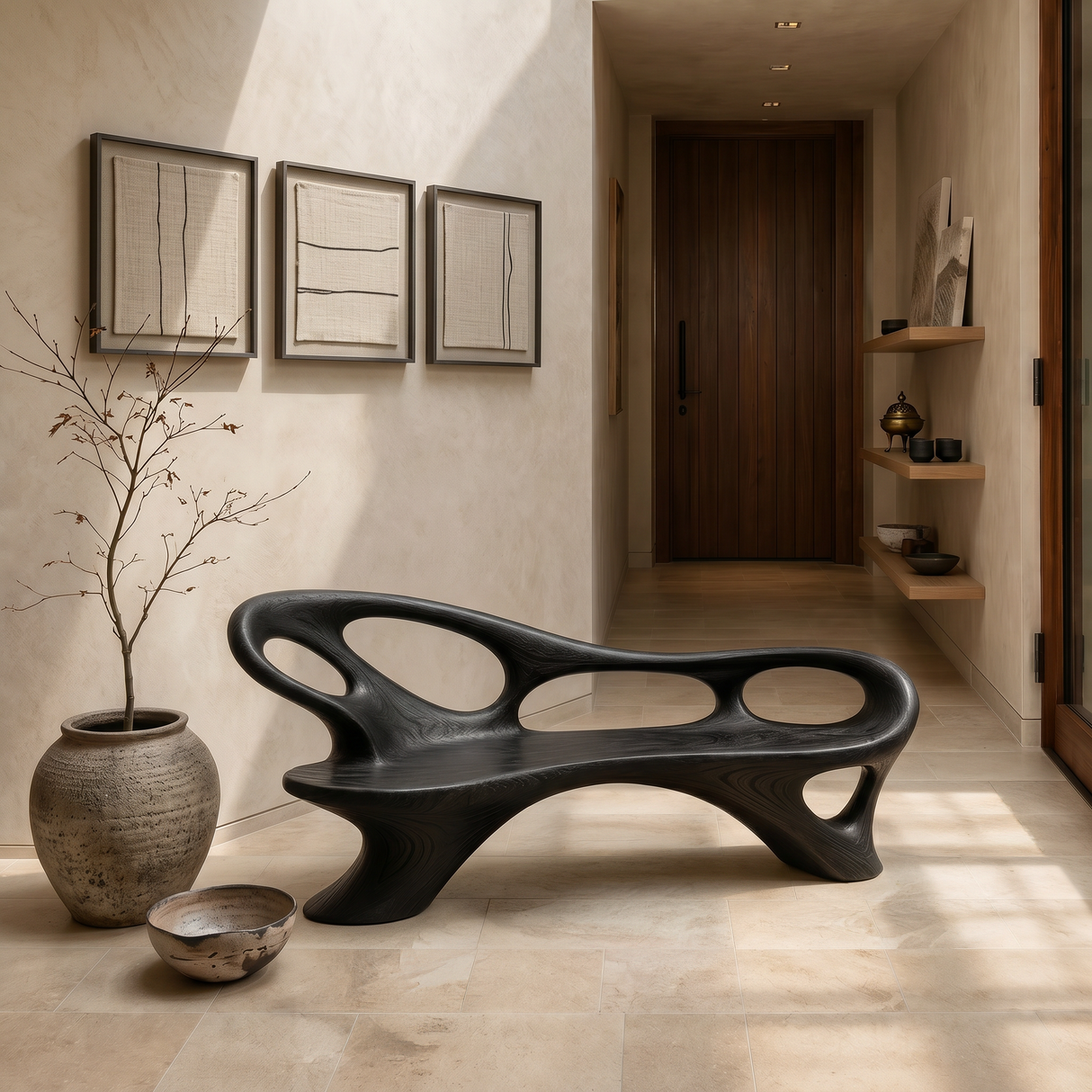 Modern Entryway Bench With Continuous Curved Structure For Modern Living