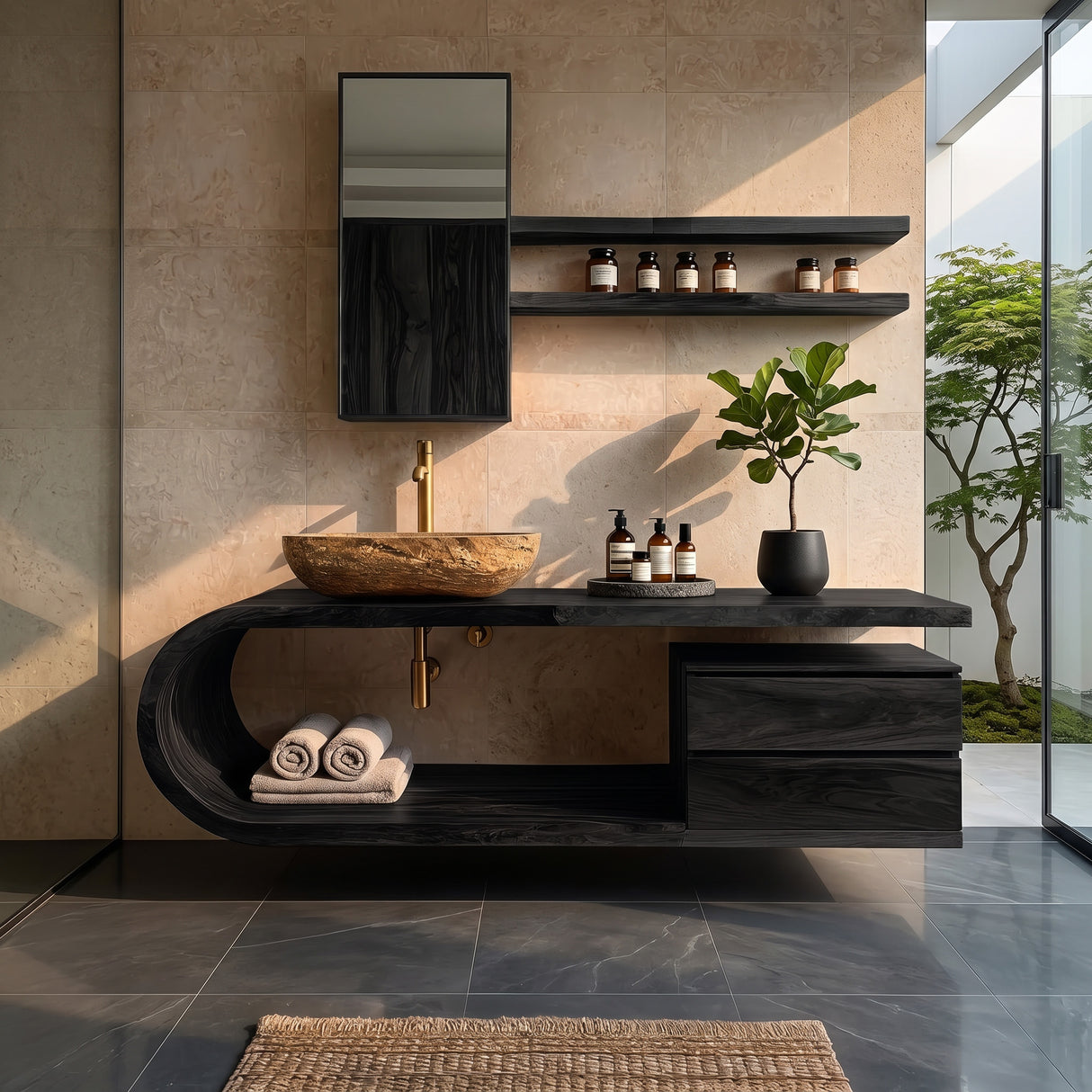 Organic Floating Bathroom Vanity With Rounded Edge For Bathroom