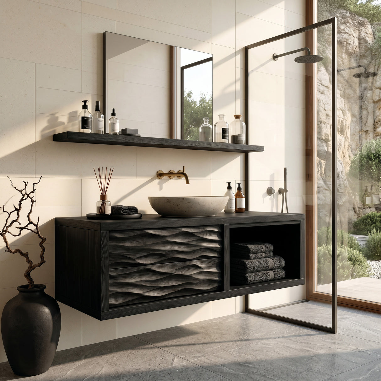 Modern Floating Bathroom Vanity With Wave Front For Bathroom Decor