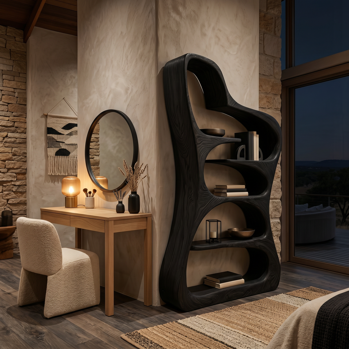 Luxury Sculptural Form Wooden Bookshelf For Living Room