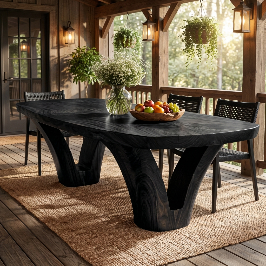 Modern Wooden Dining Table With Unique Base For Kitchen