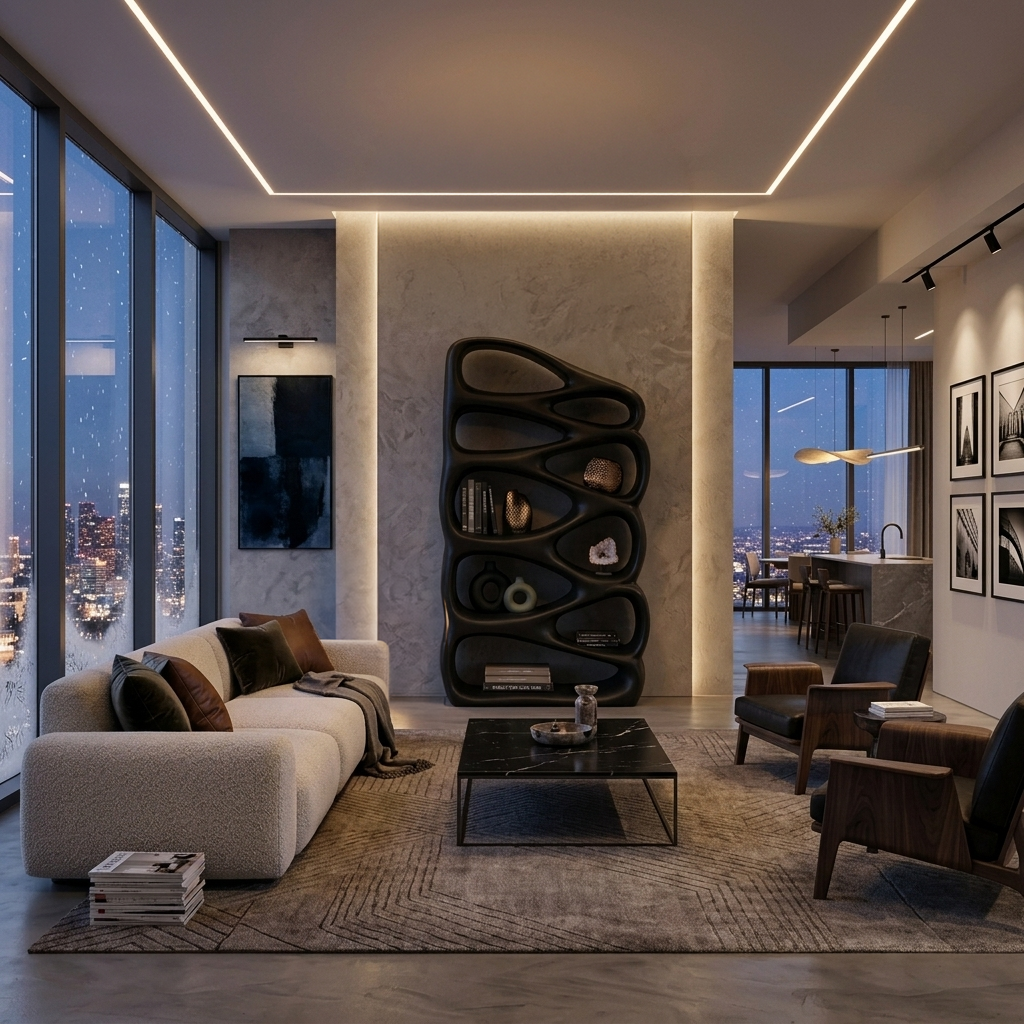 Modern Wooden Bookshelf Inspired By Organic Architecture For Living Room