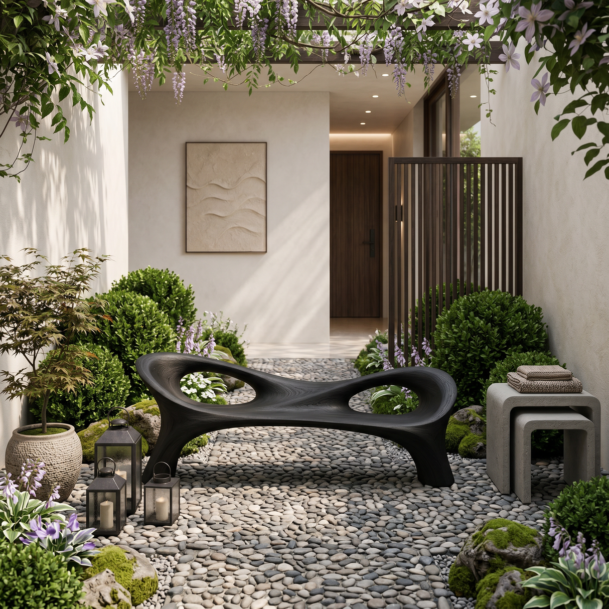Organic Curved Hallway Bench For Contemporary Hallway Seating