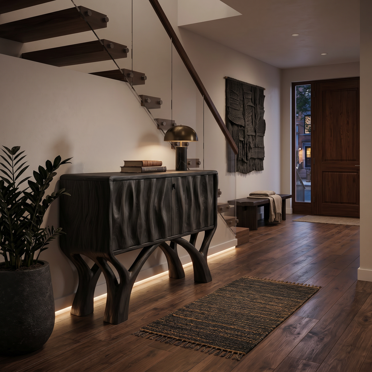 Wooden Console Table With Classic Carved Front For Modern Home