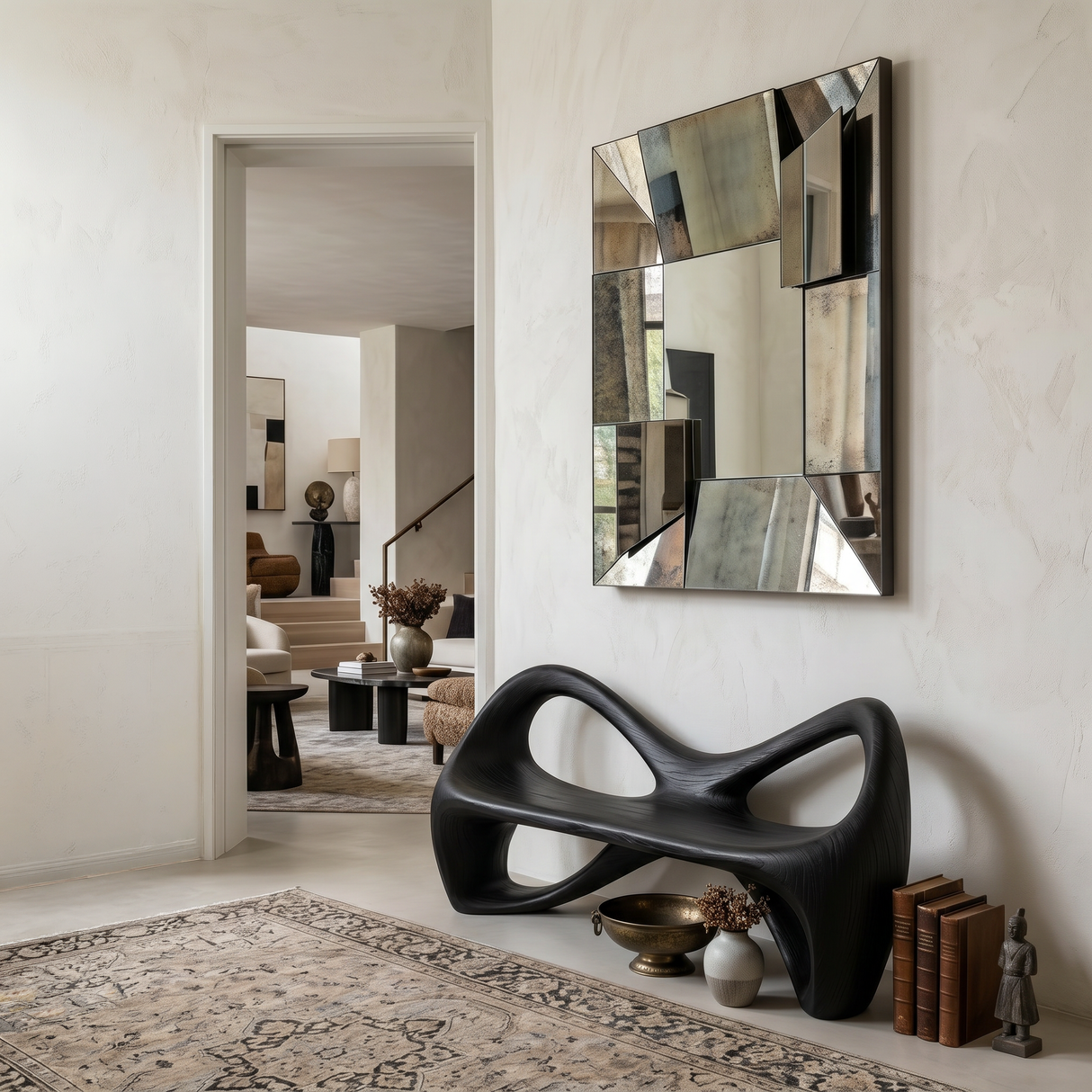 Organic Bench With Continuous Curved Base For Luxury Interiors