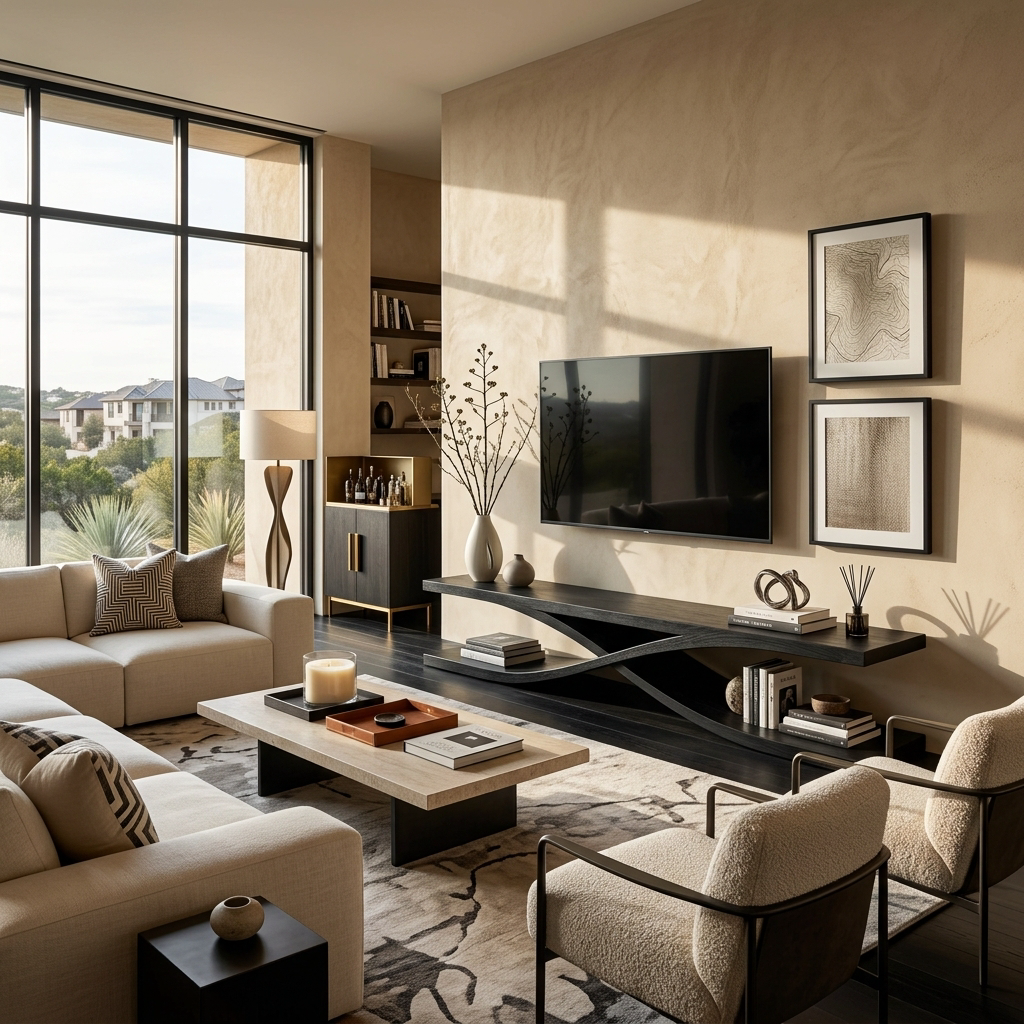 Modern Wooden TV Stand With Sculptural X-shaped For Living
