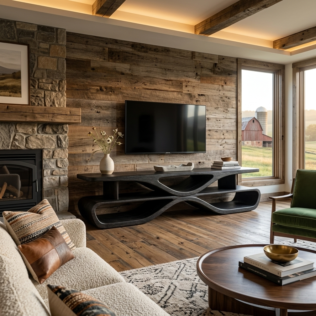 Modern TV Stand With Sculptural Flow Form For Media Room