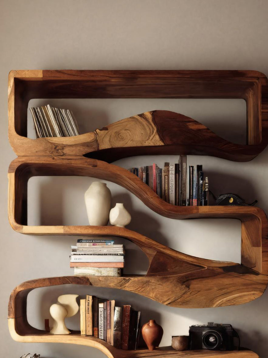 Modern Curved Bookshelf With Flowing Design For Bedroom