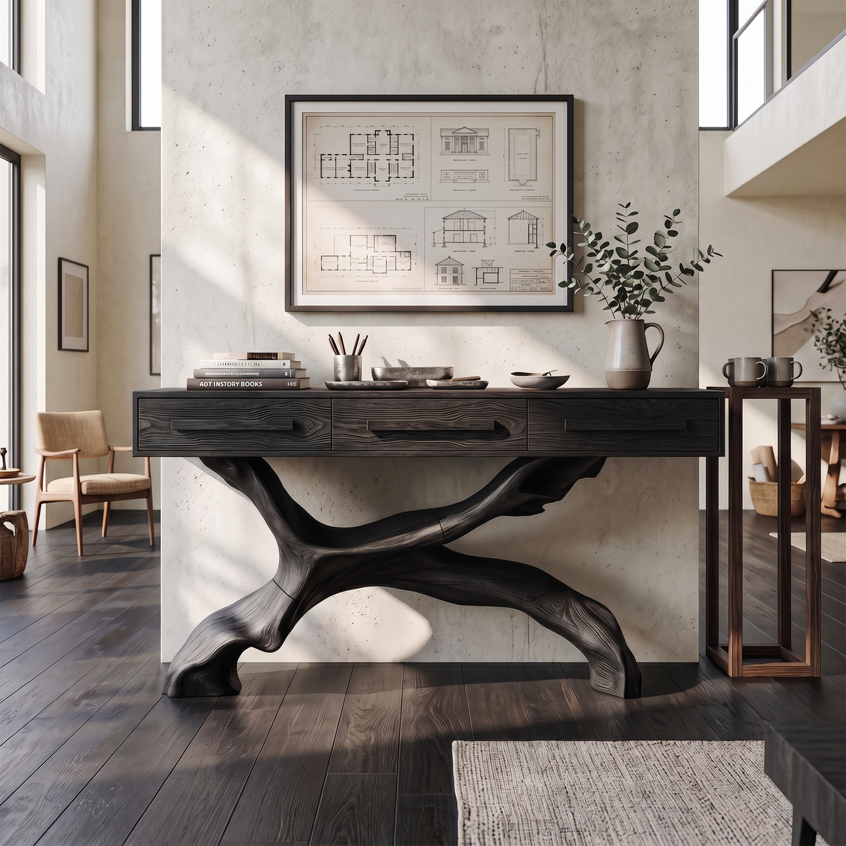 Mid Century Live Edge Entryway Table For Bedroom Rustic Accent