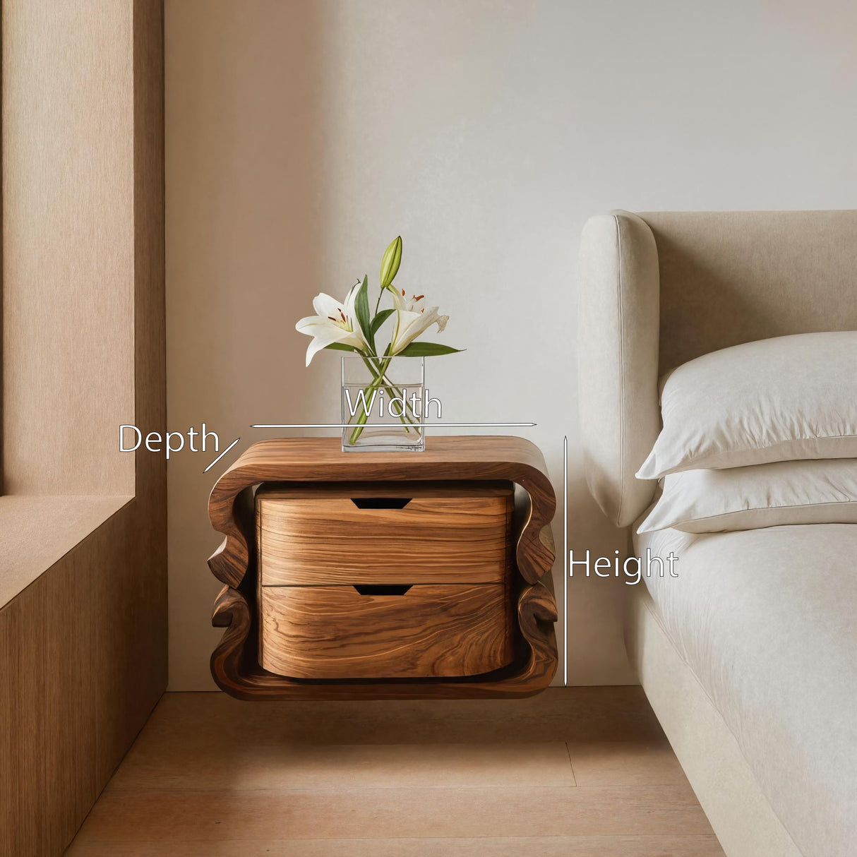 Sculptural Floating Nightstand For Modern Bedroom