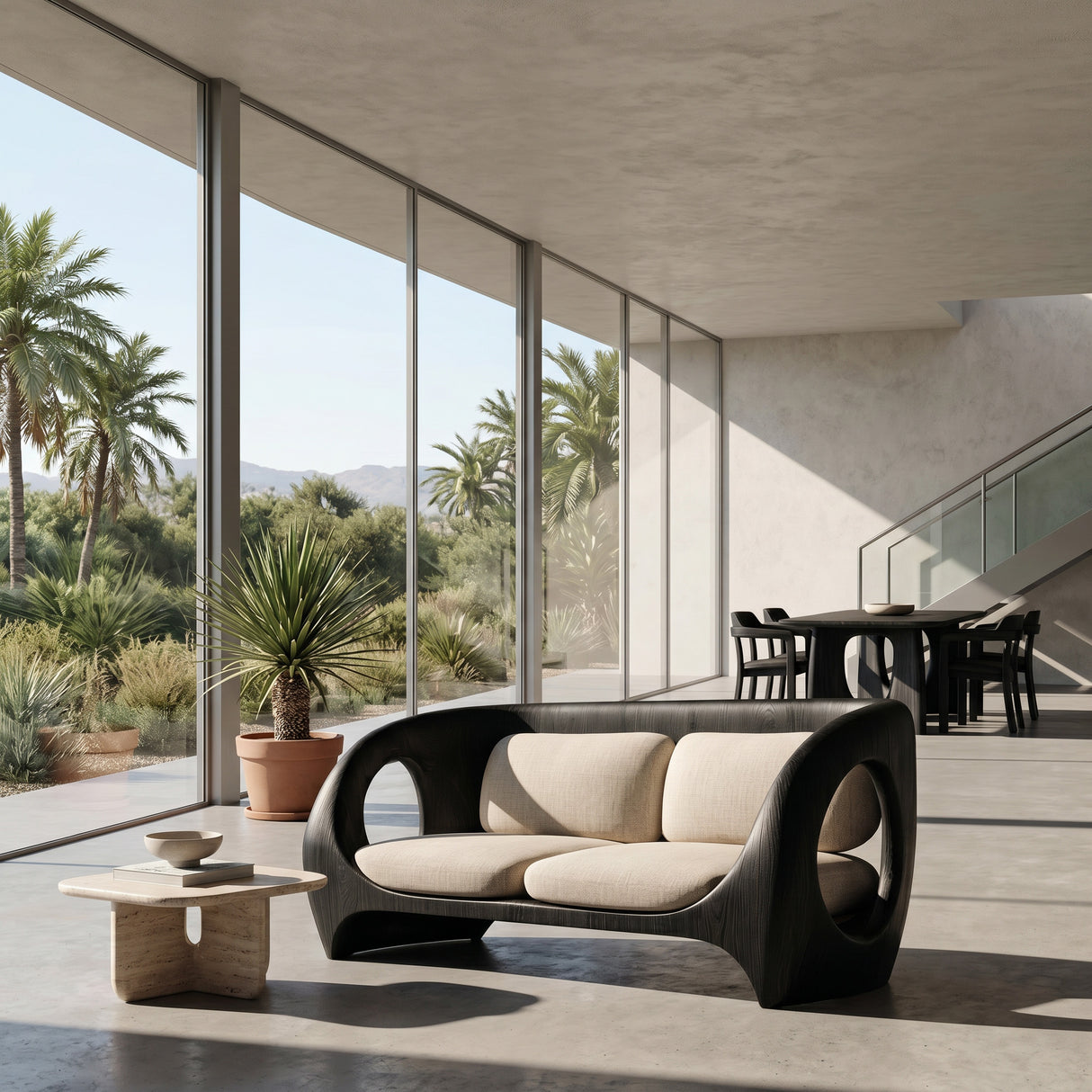 Elegant Sculptural Wooden Sofa For Quiet Luxury Interior