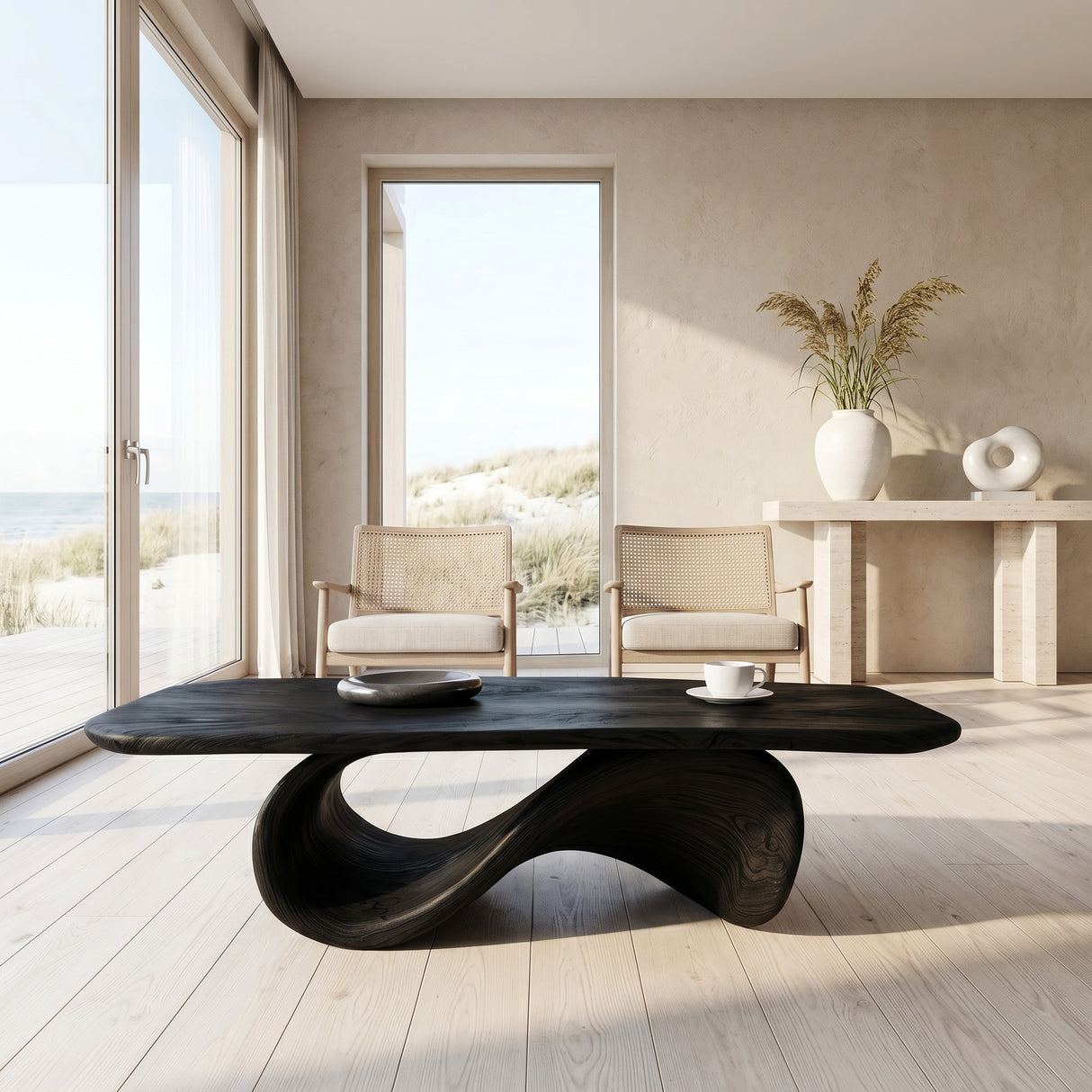 Modern Coffee Table With Organic Curved Base For Living Room