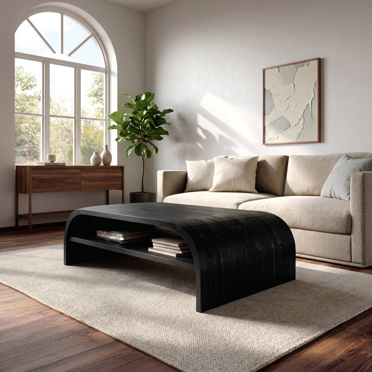 Modern Coffee Table With Flowing Rounded Edge For Living Room