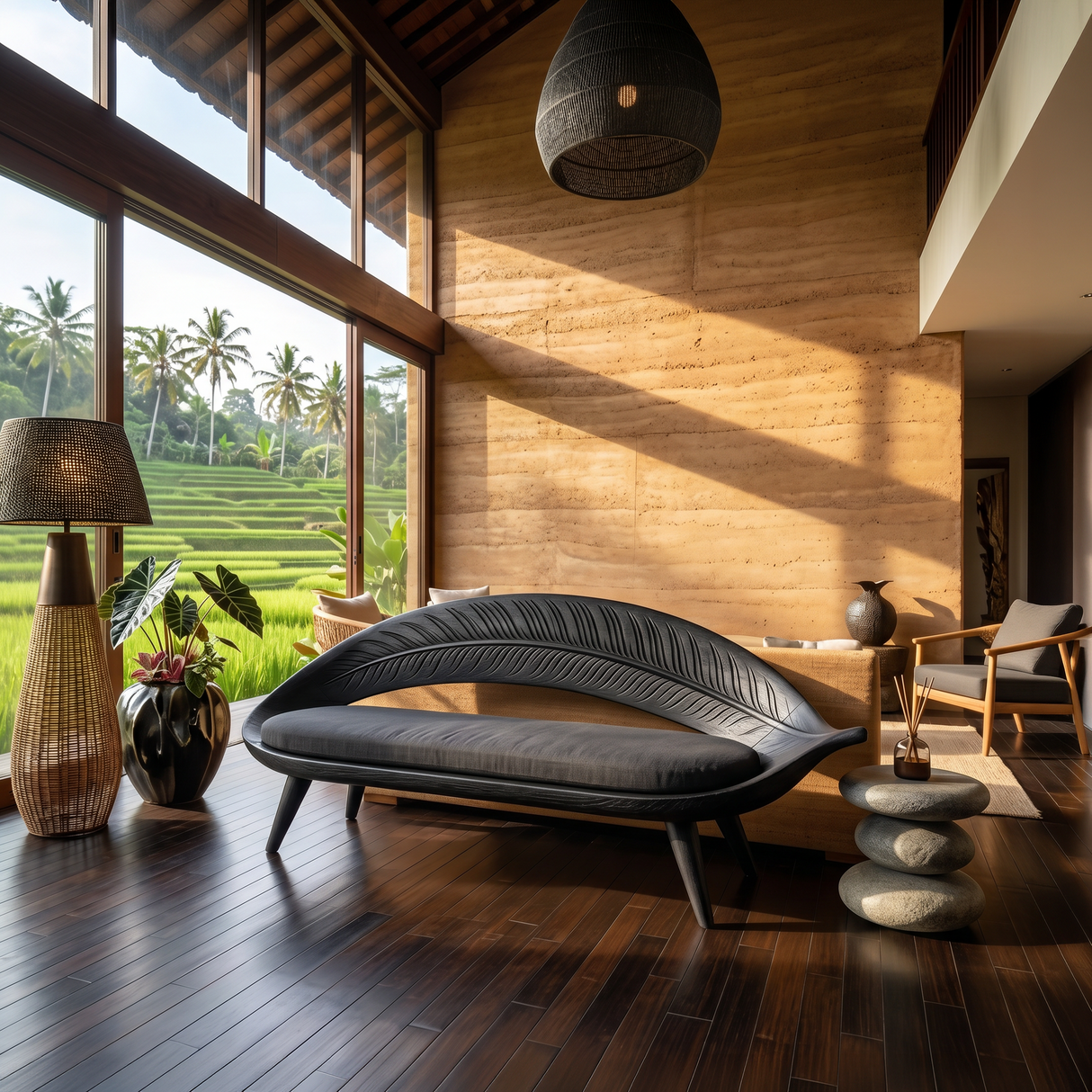 Modern Woven Leaf Shape Bench For Garden Interior Space