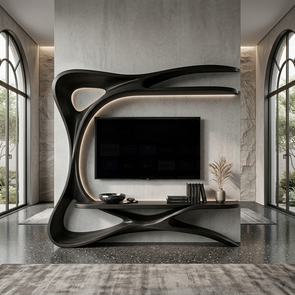 Organic TV Stand With Sculptural Frame For Living Room