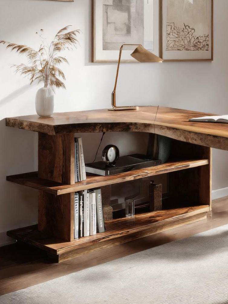 Modern L Shaped Desk With Bookshelf For Home Office