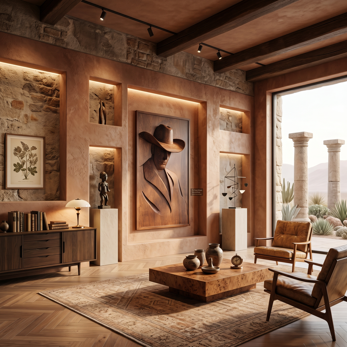 Mid Century Cowboy Silhouette Wall Art For Living Room