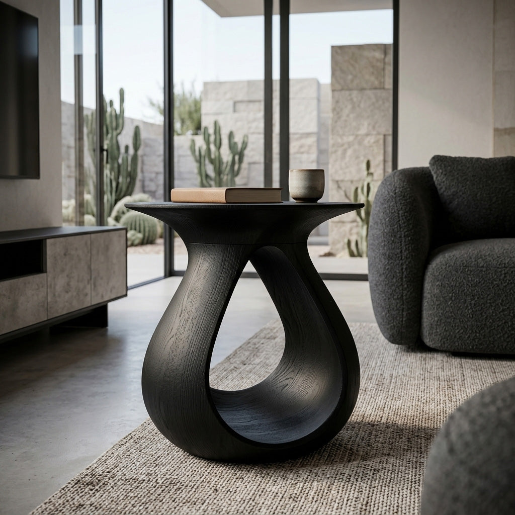 Organic Natural Wood Teardrop Side Table For Living Room Decor