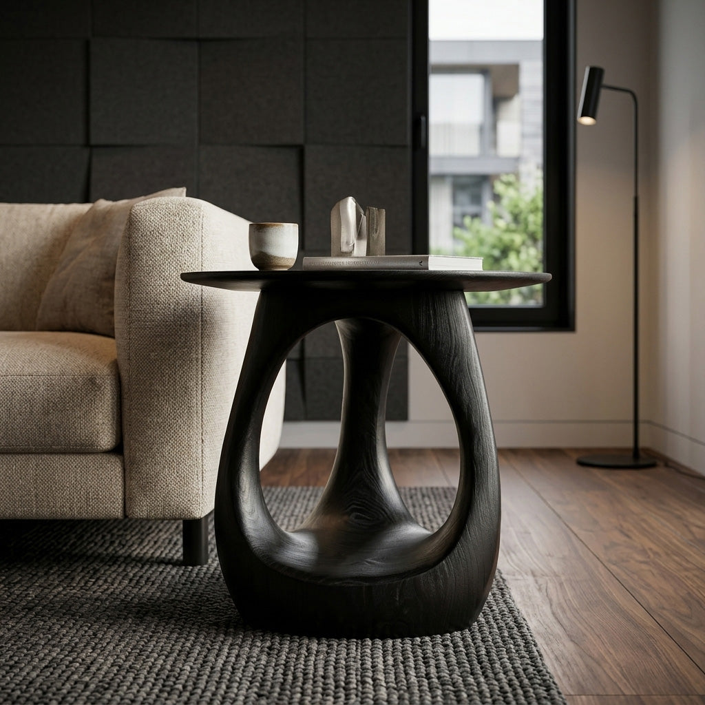 Modern Sculptural Wooden Loop Side Table For Home Decor