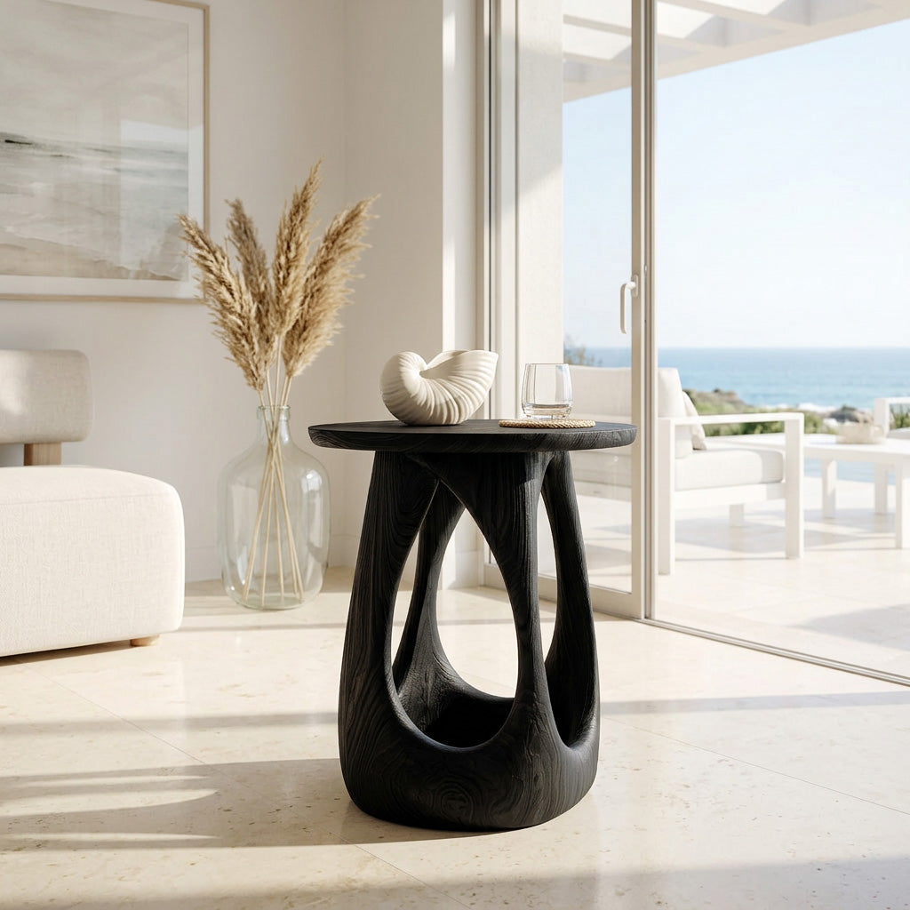 Organic Wooden Open Arch Side Table For Living Room