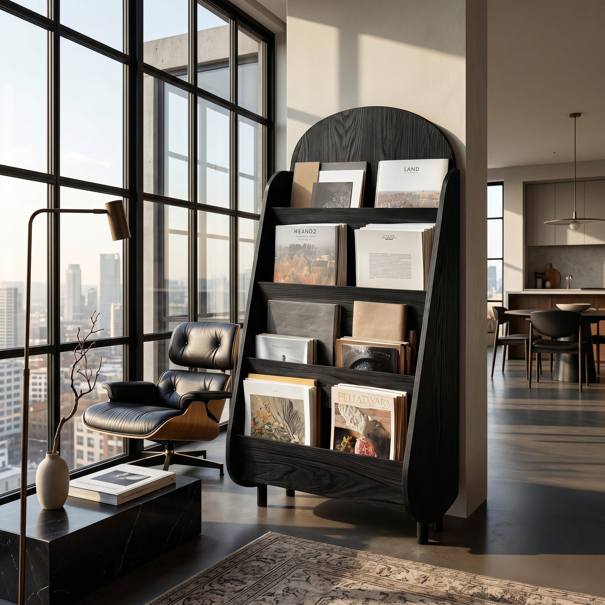 Contemporary Wooden Rounded Arch Magazine Rack For Reading Corner