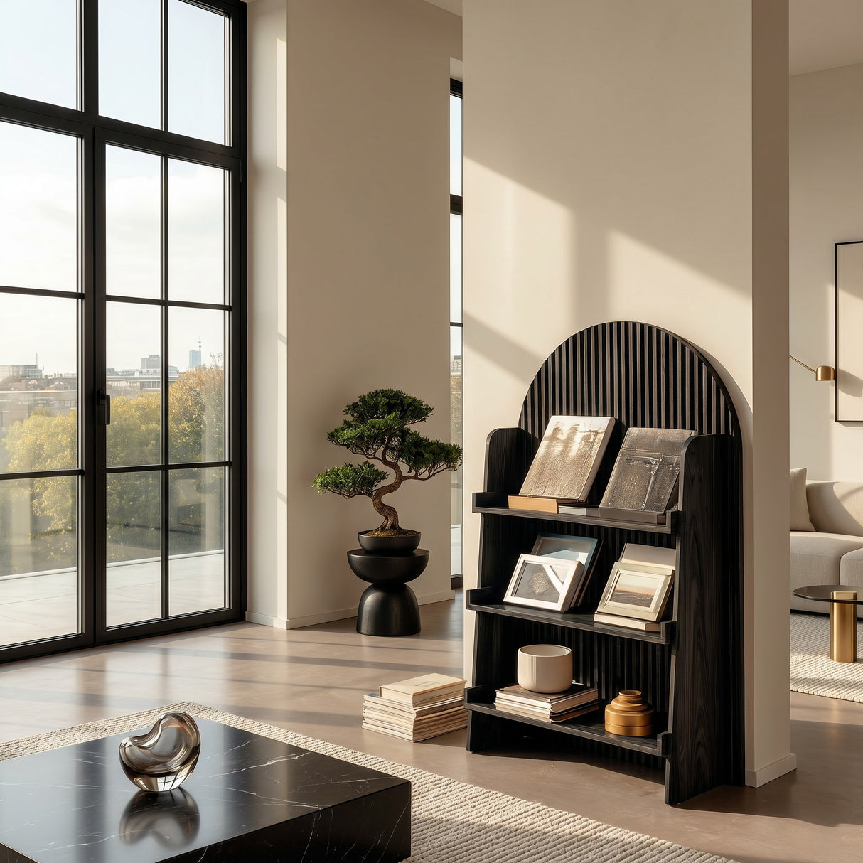 Handcrafted Wooden Carved Arch Magazine Rack For Reading Nook