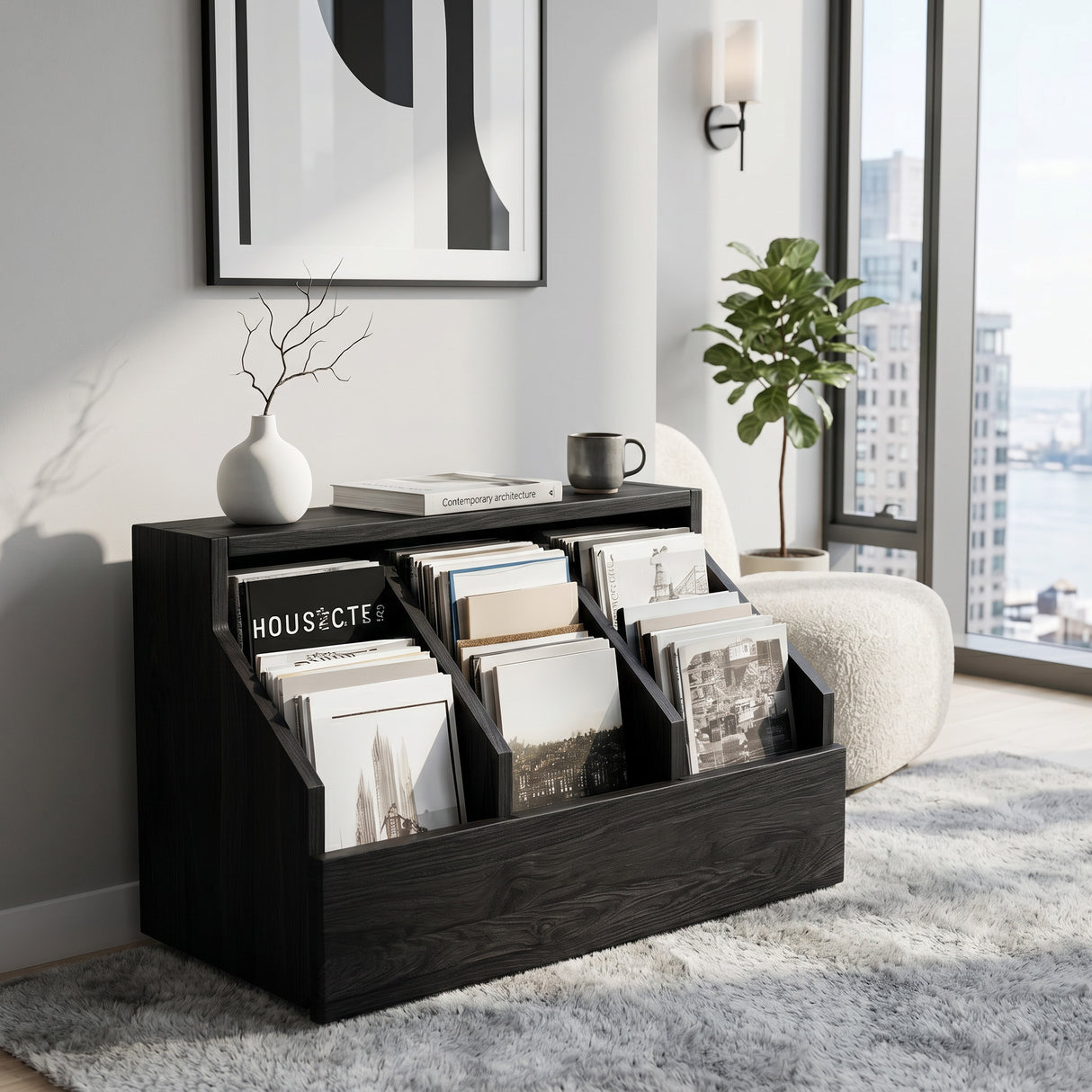 Contemporary Angled Pocket Magazine Rack For Living Room