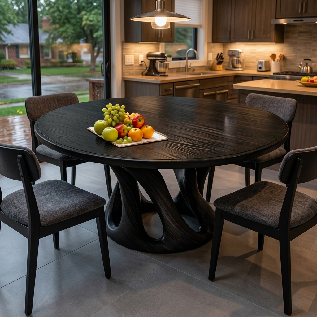 Mid Century Wooden Dining Table With Sculptural Base For Kitchen