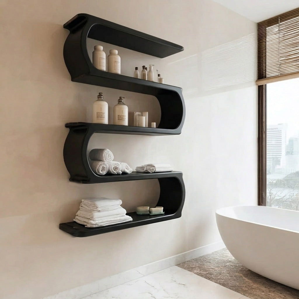 Minimal Natural Wood Floating Bathroom Shelves For Spa Decor
