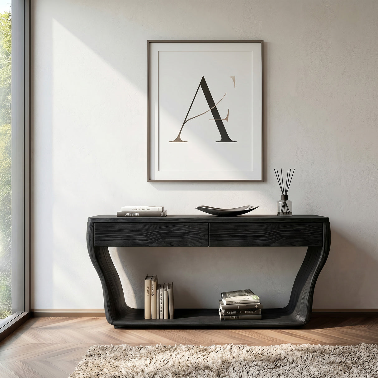 Contemporary Natural Wood Console Table With Two Drawers For Entryway