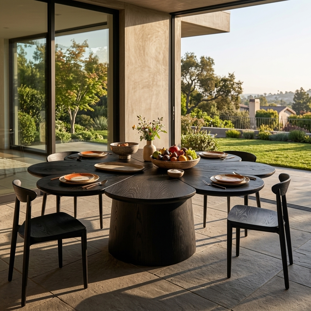 Contemporary Wooden Dining Table With Flower Shape Tabletop For Kitchen