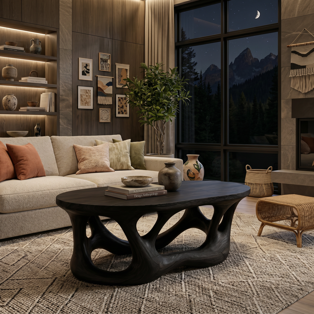 Organic Coffee Table With Flowing Sculptural Base For Contemporary Home