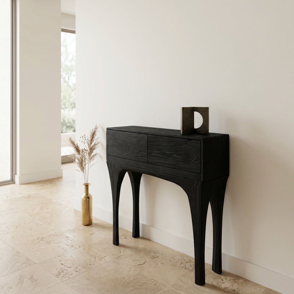 Organic Wooden Tapered Console Table For Living Room