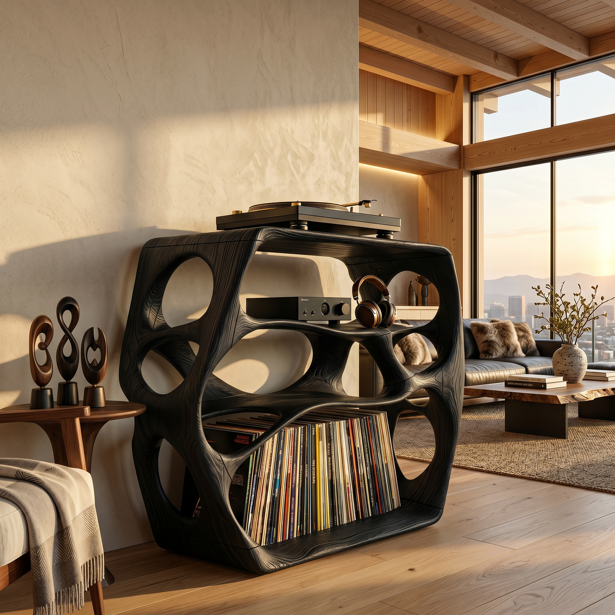 Minimalist Record Stand For Music Studio Interior Area