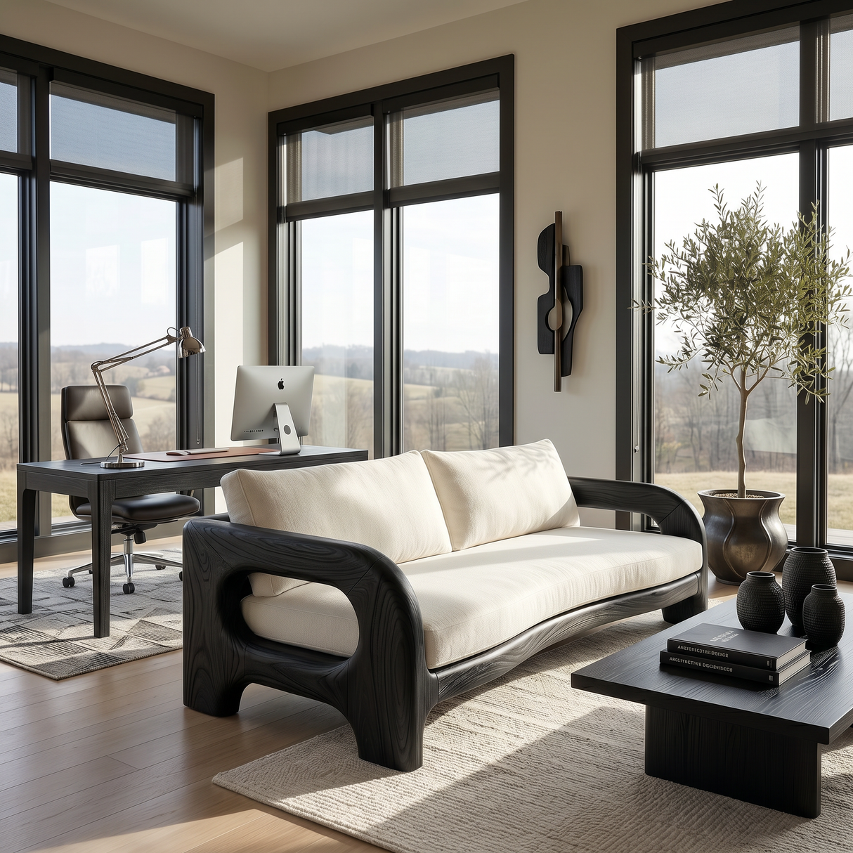 Contemporary Solid Wood Sofa With Architectural Frame For Modern Home