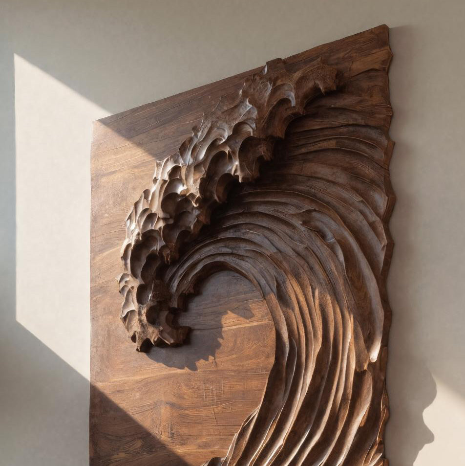 Hand Carved Wave Wall Art For Modern Living Room Decor