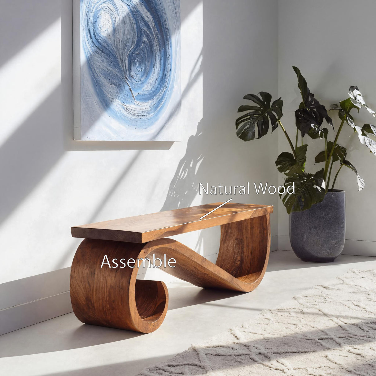 Organic Sculptural Bench For Entryway Or Living Room