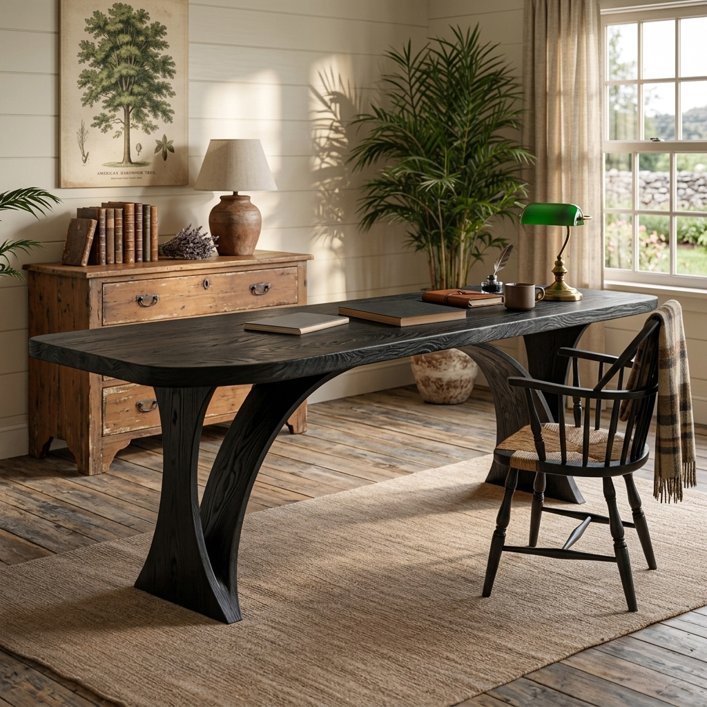 Handmade Wooden Desk With Unique Curved Base For Workspace