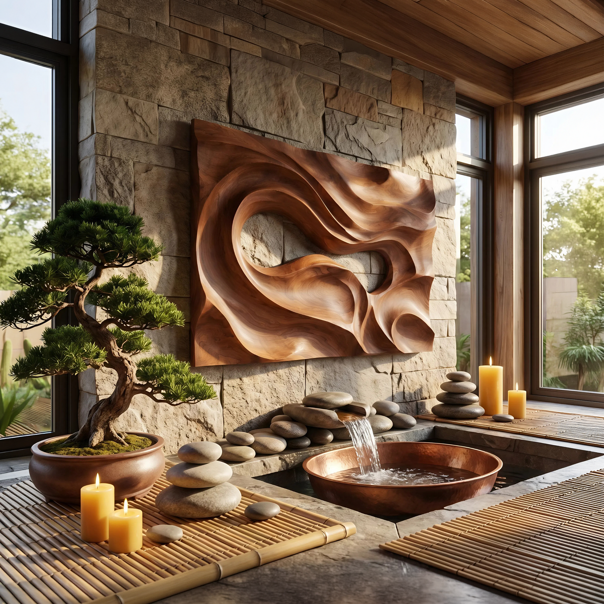 Mid Century Carved Wall Art Panel For Living Room