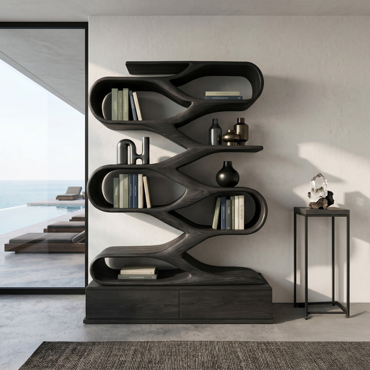 Modern Curved Display Bookshelf For Home Office