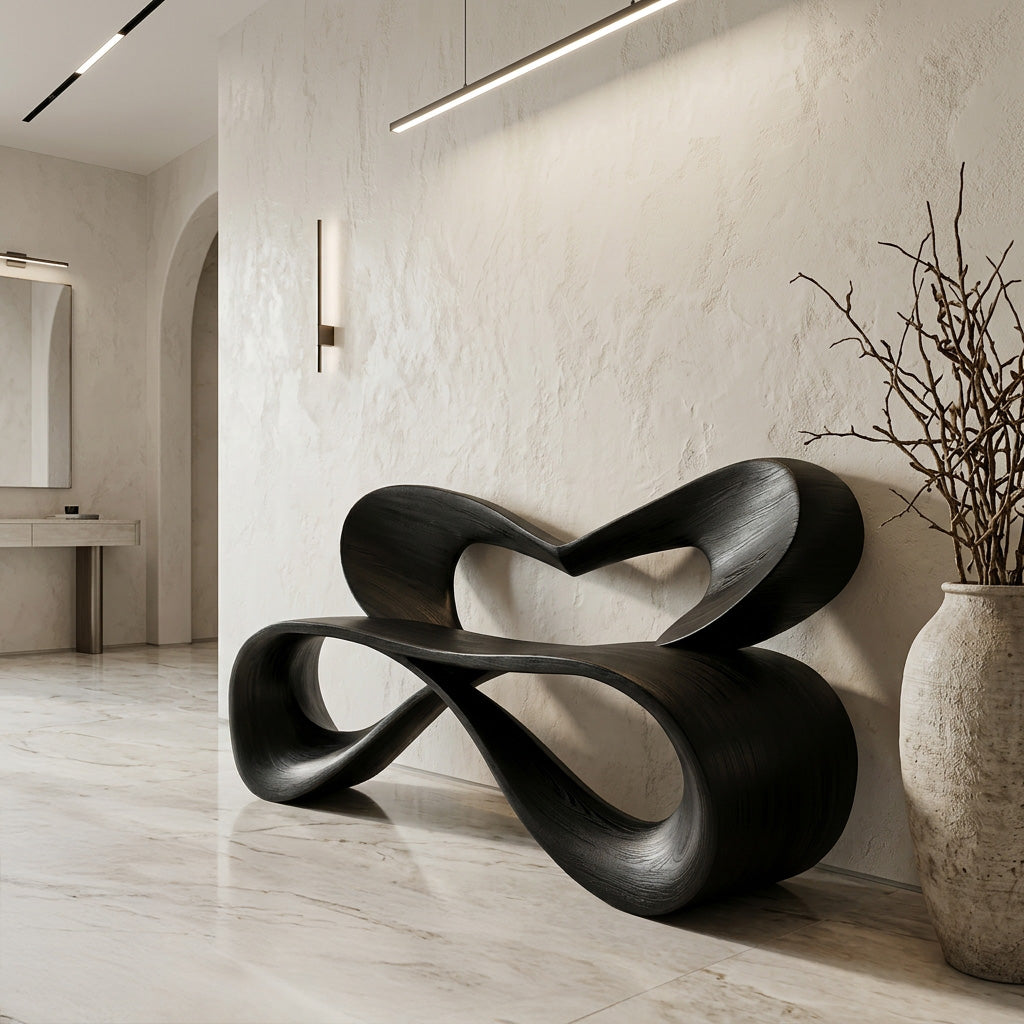 Modern Bench With Heart-Shaped Backrest For Hallway