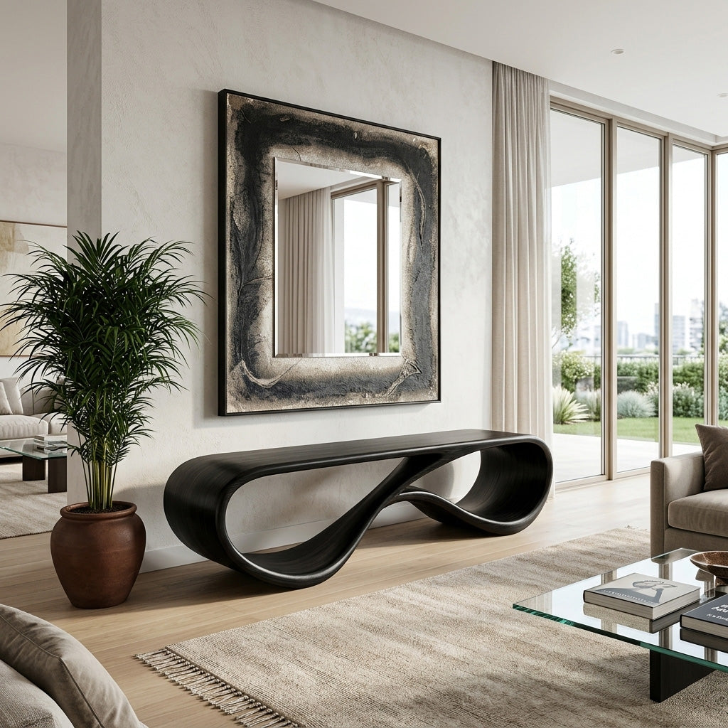 Modern Sculptural Natural Wood Bench For Entryway Decor Space