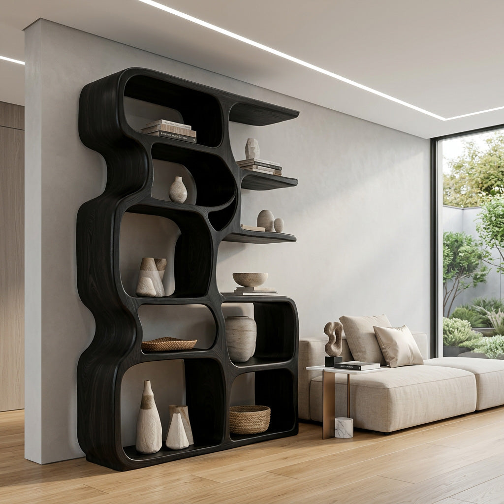 Minimalist Artistic Natural Wood Bookshelf For Living Room