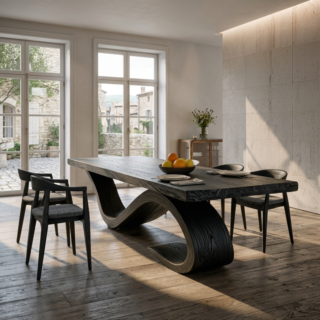 Modern Wooden Dining Table With Curved Base For Dining Area