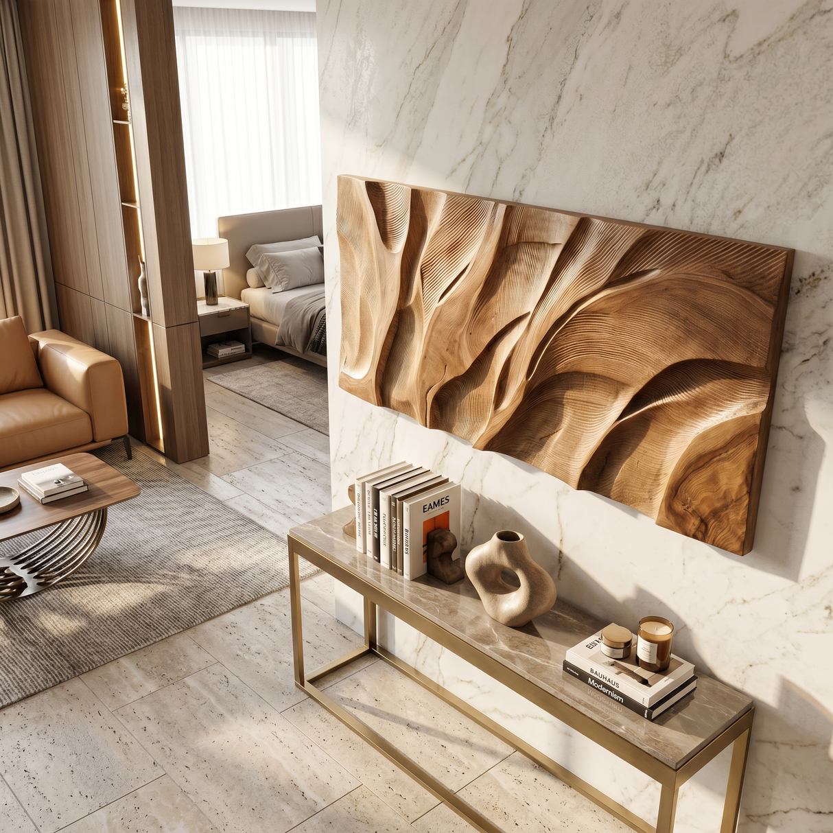Wooden Wall Art With Textured Design For Kitchen