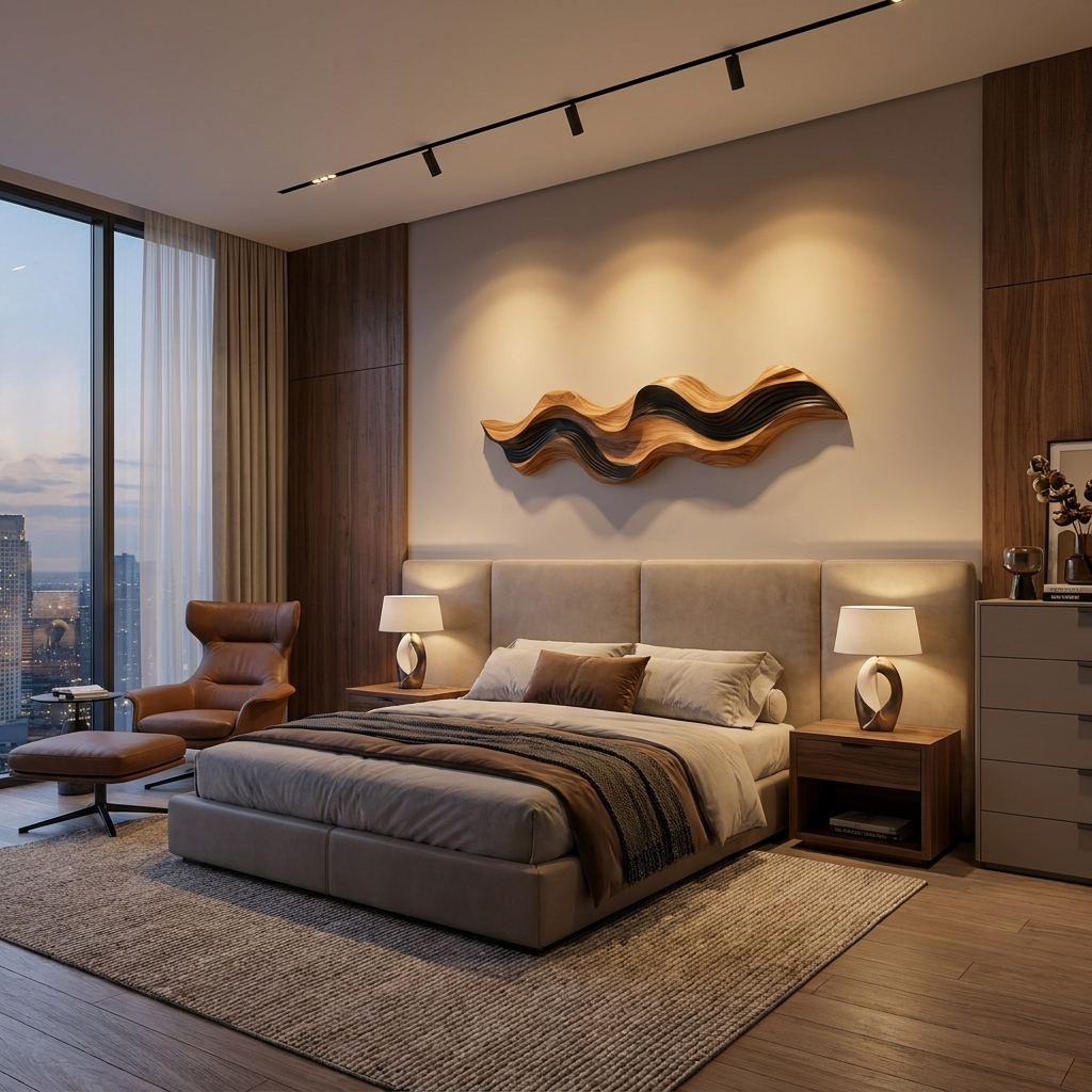 Modern Abstract Wooden Wall Art Flowing Sculptural Design For Home