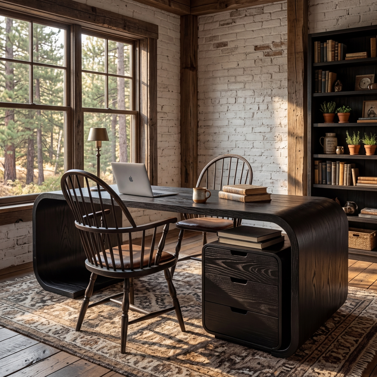 Modern Wooden Desk With Curved Base For Home Office