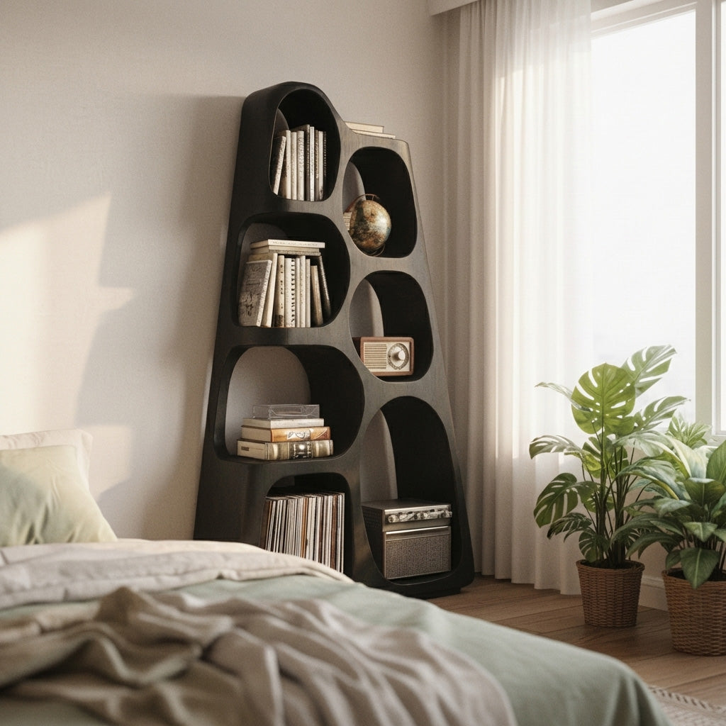 Organic Wooden Bookshelf For Japandi Furniture Decor